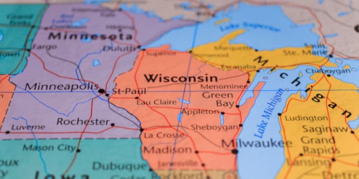 Wisconsin on the map of the United States