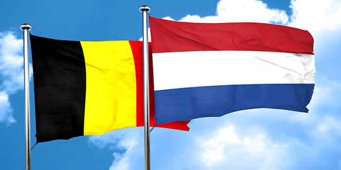 The flags of Belgium and the Netherlands