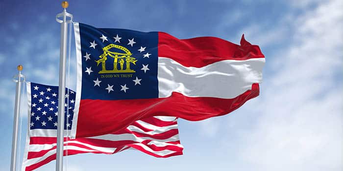 Georgia's flag next to the US flag