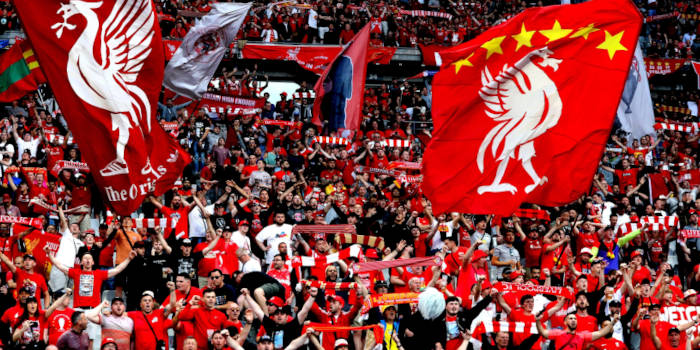 Paris, FRANCE - May 28, 2022: General View of Liverpool fan during the UEFA Champions League final LIVERPOOL FC v REAL MADRID CF at the Stade de France.