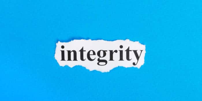 The Word Integrity spelt out against a blue background.