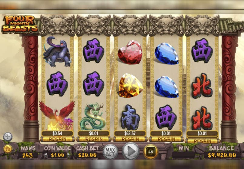 Four Mighty Beasts slot gameplay.