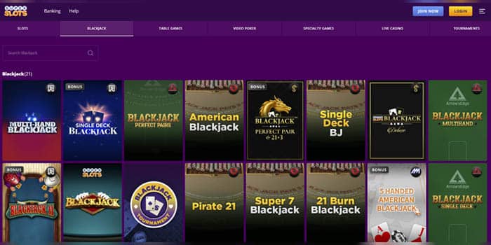 SuperSlots' blackjack games.