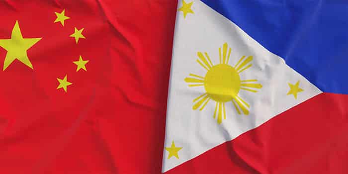 The flags of China and the Philippines