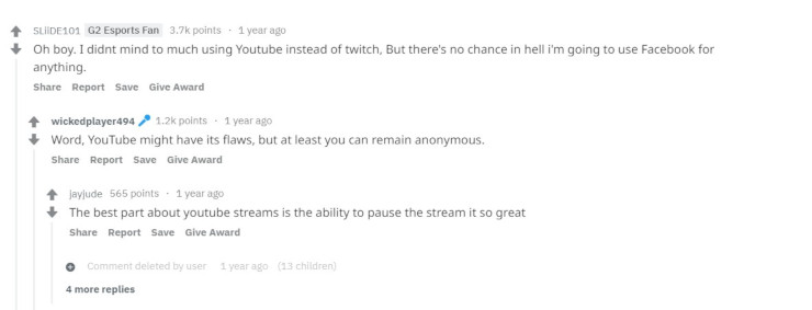 Community post on Reddit discussing ESL's decision to make Facebook official streaming partner for one of the major CS:GO tournaments.