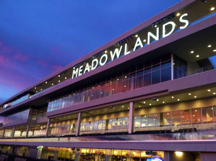 Meadowlands Racetrack at night.